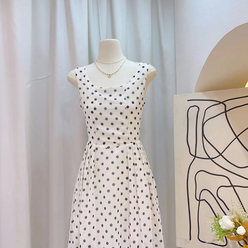Last one❗️French Polka Dot Maxi Dress Summer - Picture 3 of 6
